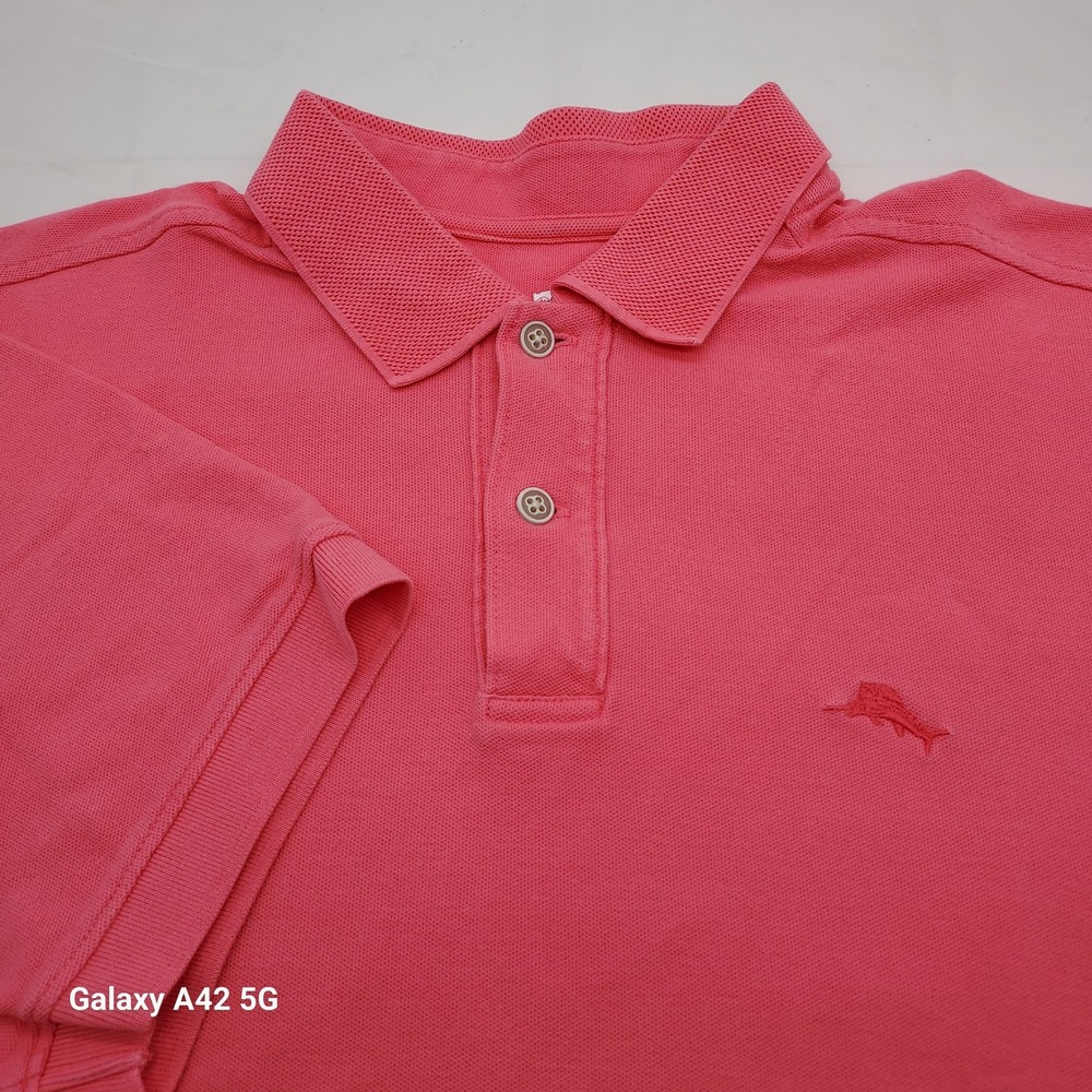 Tommy Bahama Mens Large Pink Cotton Pique Short Sleeve Marlin Polo Shirt